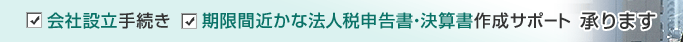 会社設立手続き、期限間近かな法人税申告書・決算書作成サポート、承ります